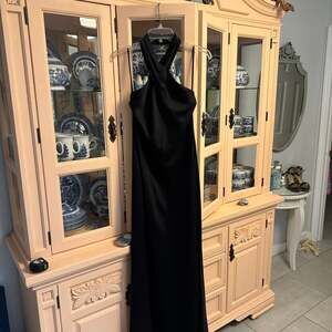 BHLDN Ruby Twist Halter Satin Charmeuse Gown In Black Anthropologie size 6